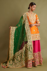Orange Embroidered Lehenga