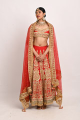 Red Golden Bordered Lehenga