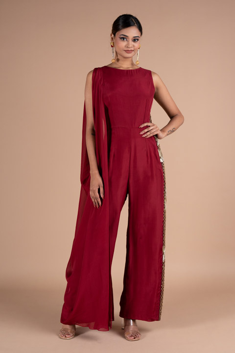 Maroon Drape Jumpsuit