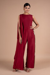 Maroon Drape Jumpsuit