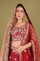 Red Raw Silk Bridal LehengaDSC00833