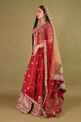 Red Raw Silk Bridal LehengaDSC00834