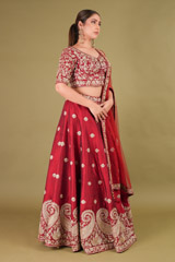 Red Raw Silk Bridal LehengaDSC00837