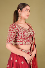Red Raw Silk Bridal LehengaDSC00838