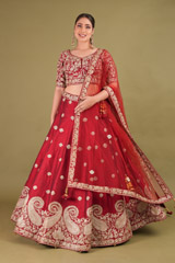 Red Raw Silk Bridal Lehenga