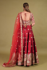 Red Raw Silk Bridal LehengaDSC00842