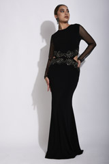 Black Waist Cut Out Gown_SUB0278