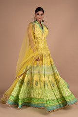 Yellow And Green Panels Anarkali