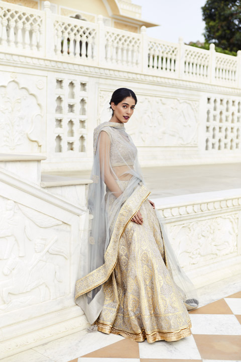 Silver Grey Golden Dori Lehenga