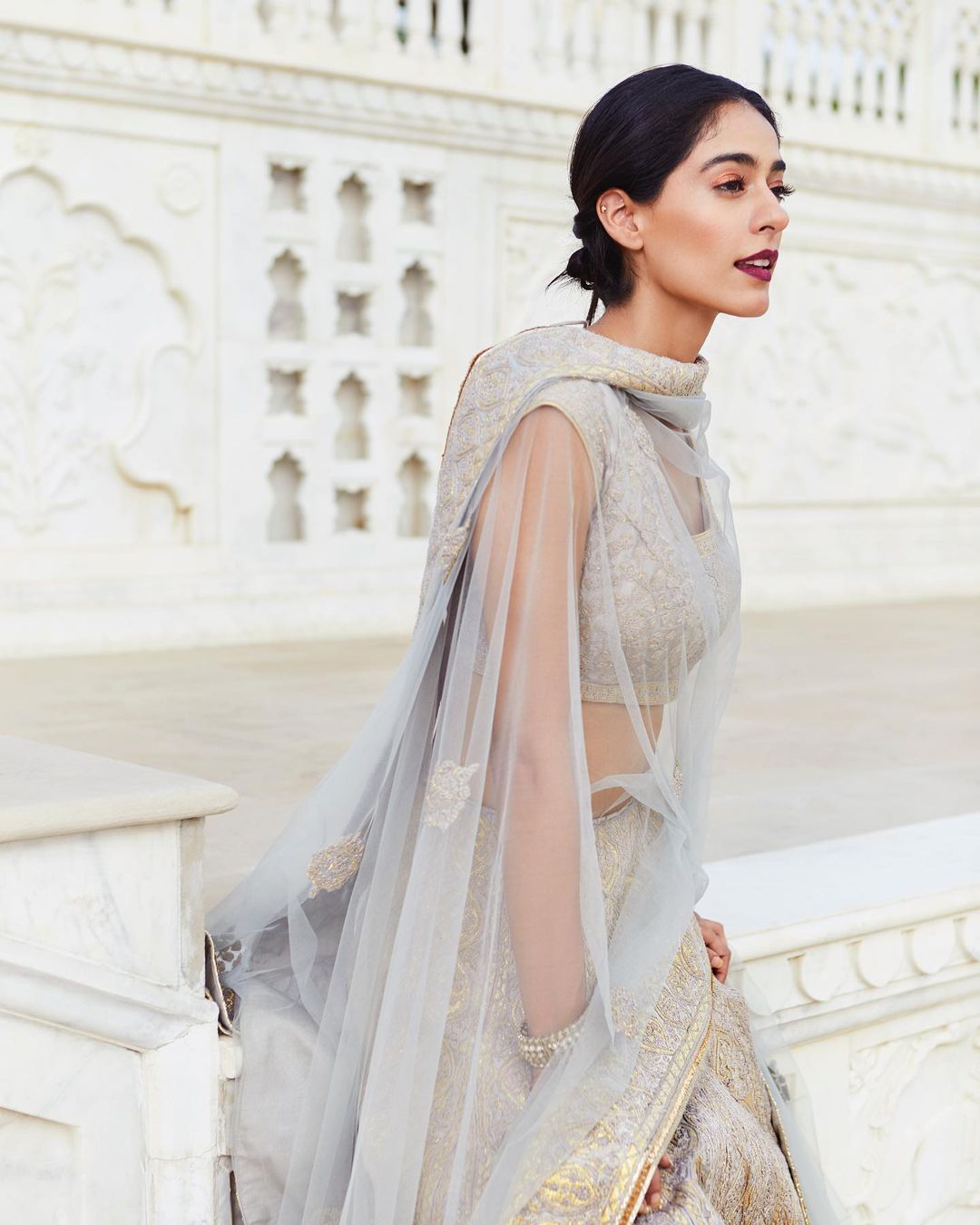 Silver Grey Golden Dori Lehenga4