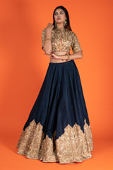 Midnight Blue And Gold Bridal LehengaDSC06621