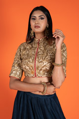 Midnight Blue And Gold Bridal LehengaDSC06622