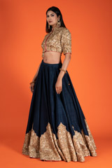 Midnight Blue And Gold Bridal LehengaDSC06625
