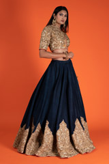 Midnight Blue And Gold Bridal LehengaDSC06629