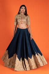 Midnight Blue And Gold Bridal Lehenga