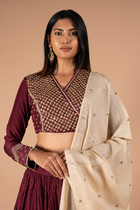 Maroon Cream Silk LehengaDSC00289
