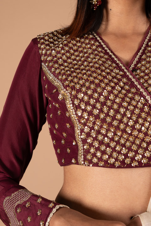 Maroon Cream Silk LehengaDSC00290