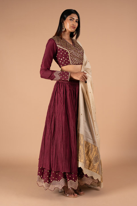 Maroon Cream Silk LehengaDSC00291