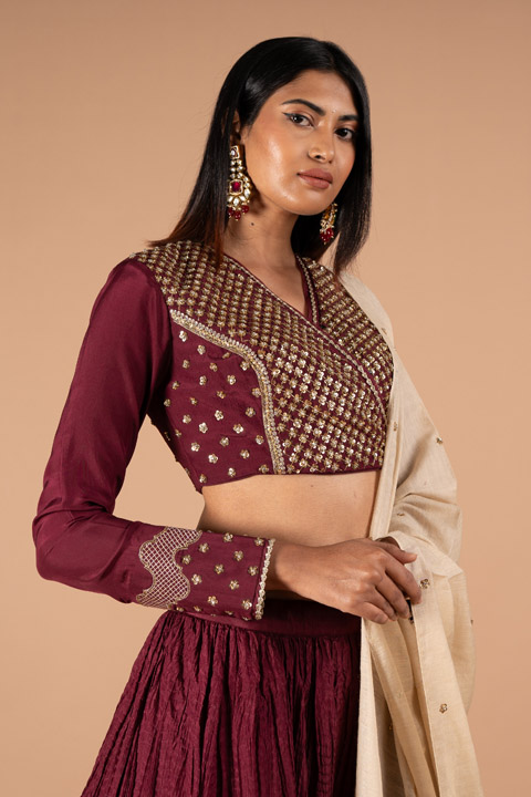 Maroon Cream Silk LehengaDSC00292