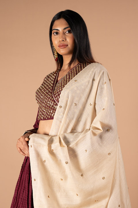 Maroon Cream Silk LehengaDSC00293