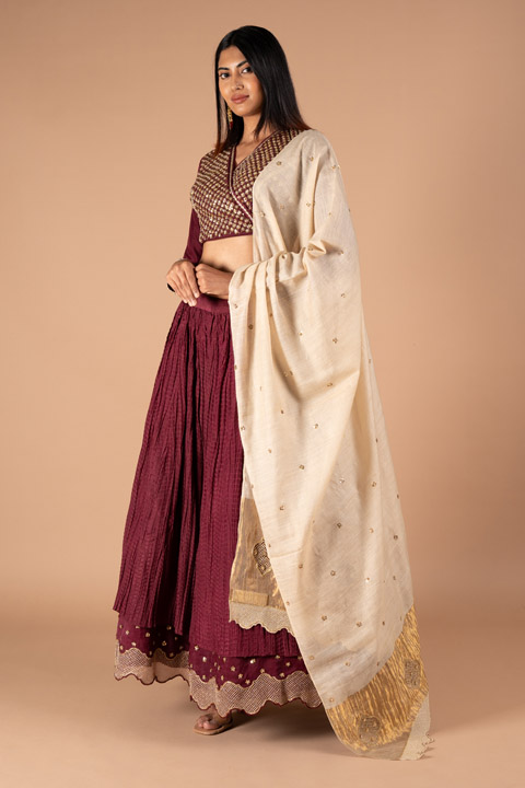 Maroon Cream Silk LehengaDSC00295