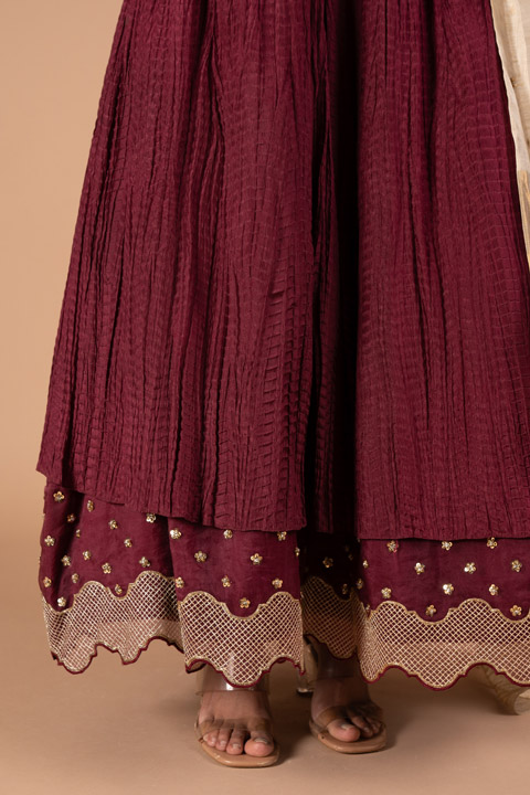 Maroon Cream Silk LehengaDSC00296