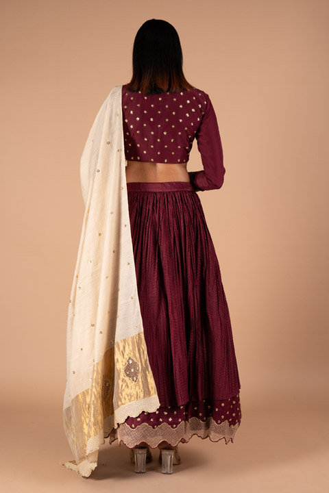 Maroon Cream Silk LehengaDSC00297