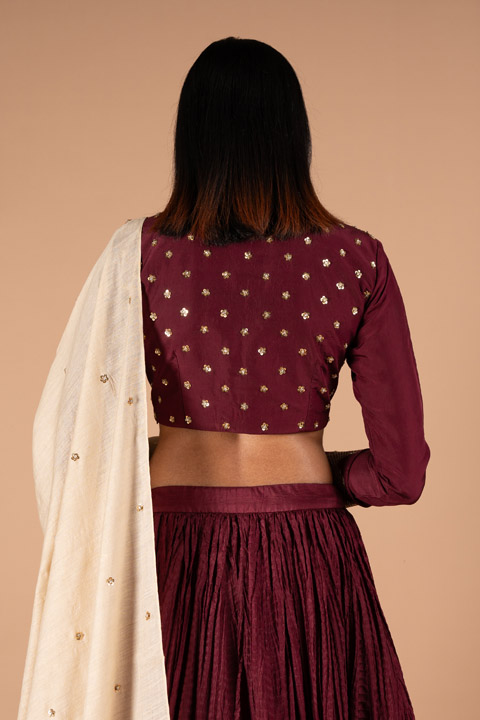 Maroon Cream Silk LehengaDSC00298