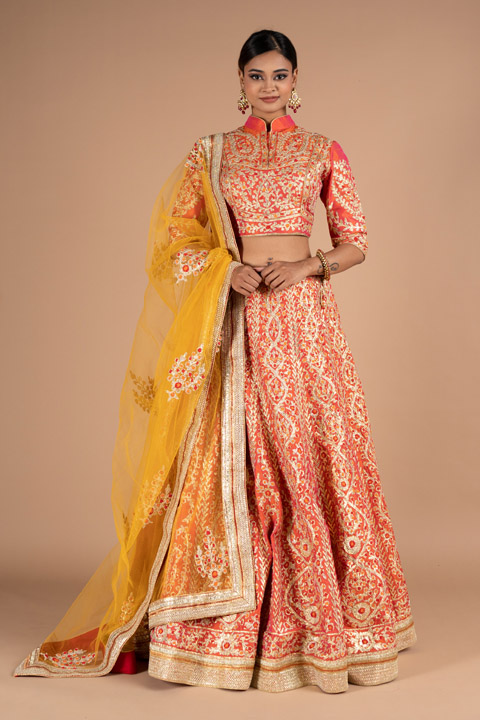 Red Embroidered Lehenga