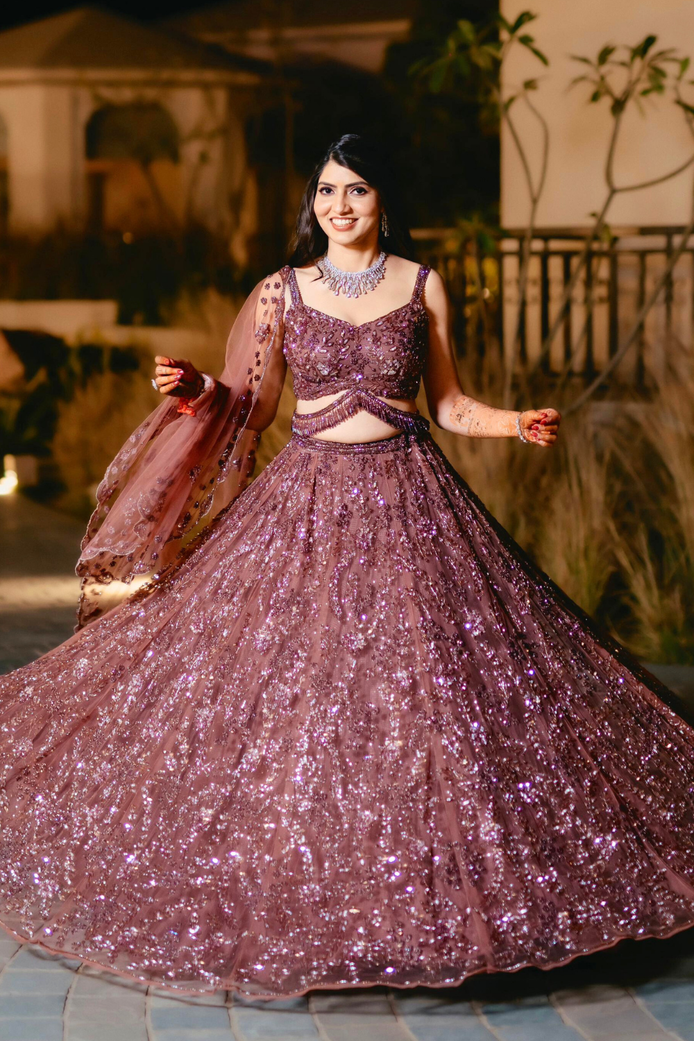 Mauve Lehenga with cutdana and sequin work