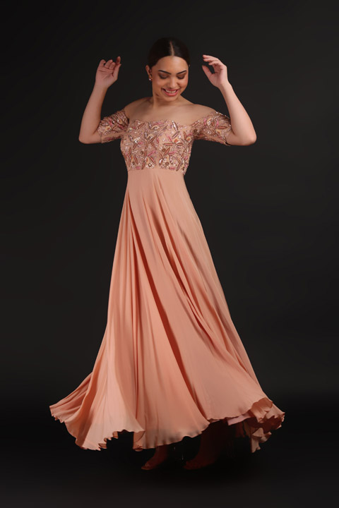 Peach Off Shoulder Gown