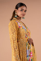 Yellow Crepe Vintage Rose Anarakli SetDSC09569