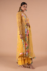 Yellow Crepe Vintage Rose Anarakli SetDSC09570