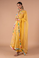 Yellow Crepe Vintage Rose Anarakli SetDSC09571