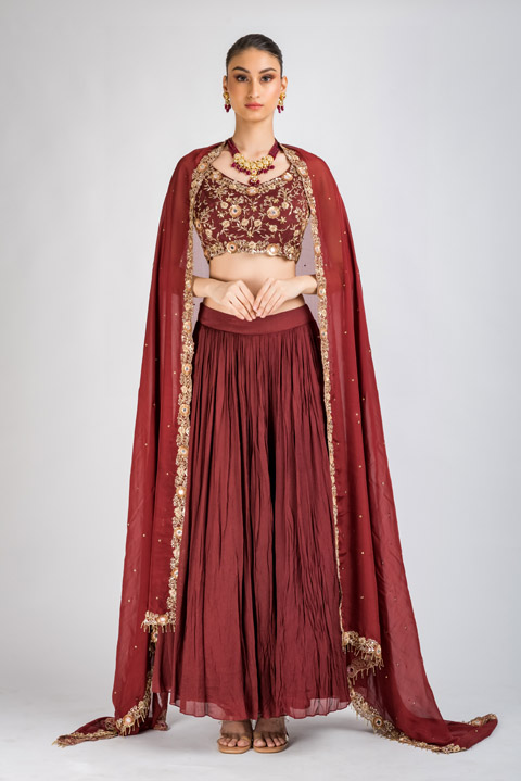 Red Embroidered Lehenga