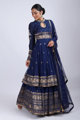 Indigo Chanderi Embroidered LehengaIMG_9931
