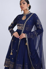 Indigo Chanderi Embroidered LehengaIMG_9935