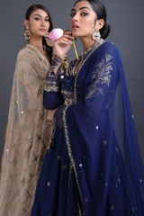 Indigo Chanderi Embroidered LehengaIMG_9959