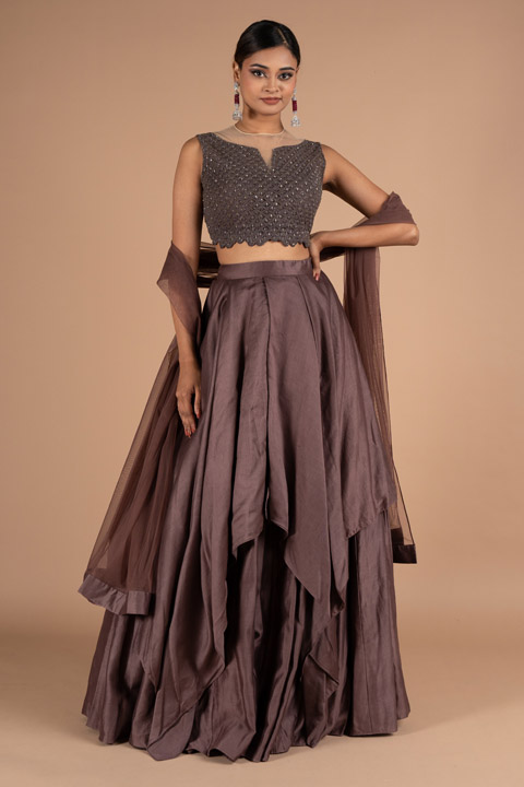 Brown Embellished Lehenga