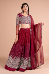 Red And Silver Embellished Lehenga