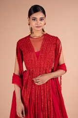 Red Fringe Sleeve LehengaDSC06969
