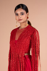 Red Fringe Sleeve LehengaDSC06971
