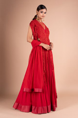 Red Fringe Sleeve LehengaDSC06972