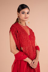 Red Fringe Sleeve LehengaDSC06973