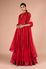 Red Fringe Sleeve LehengaDSC06974