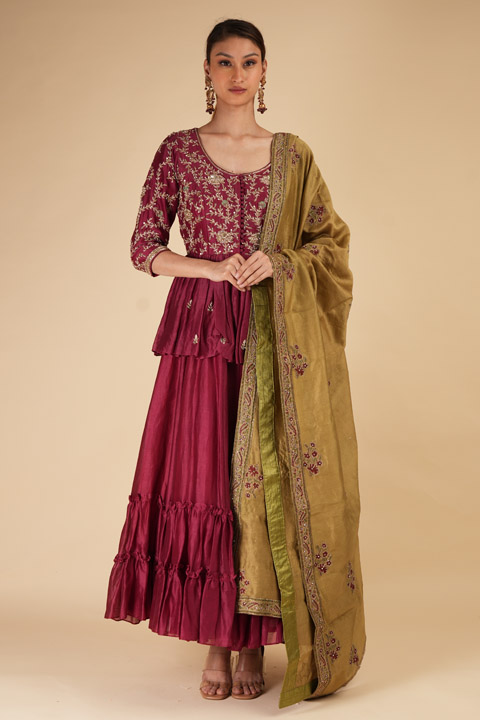 Two Tiered Skirt with Anarkali Top