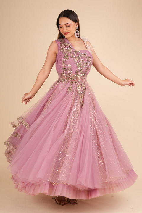 One-shoulder Pleated Gown