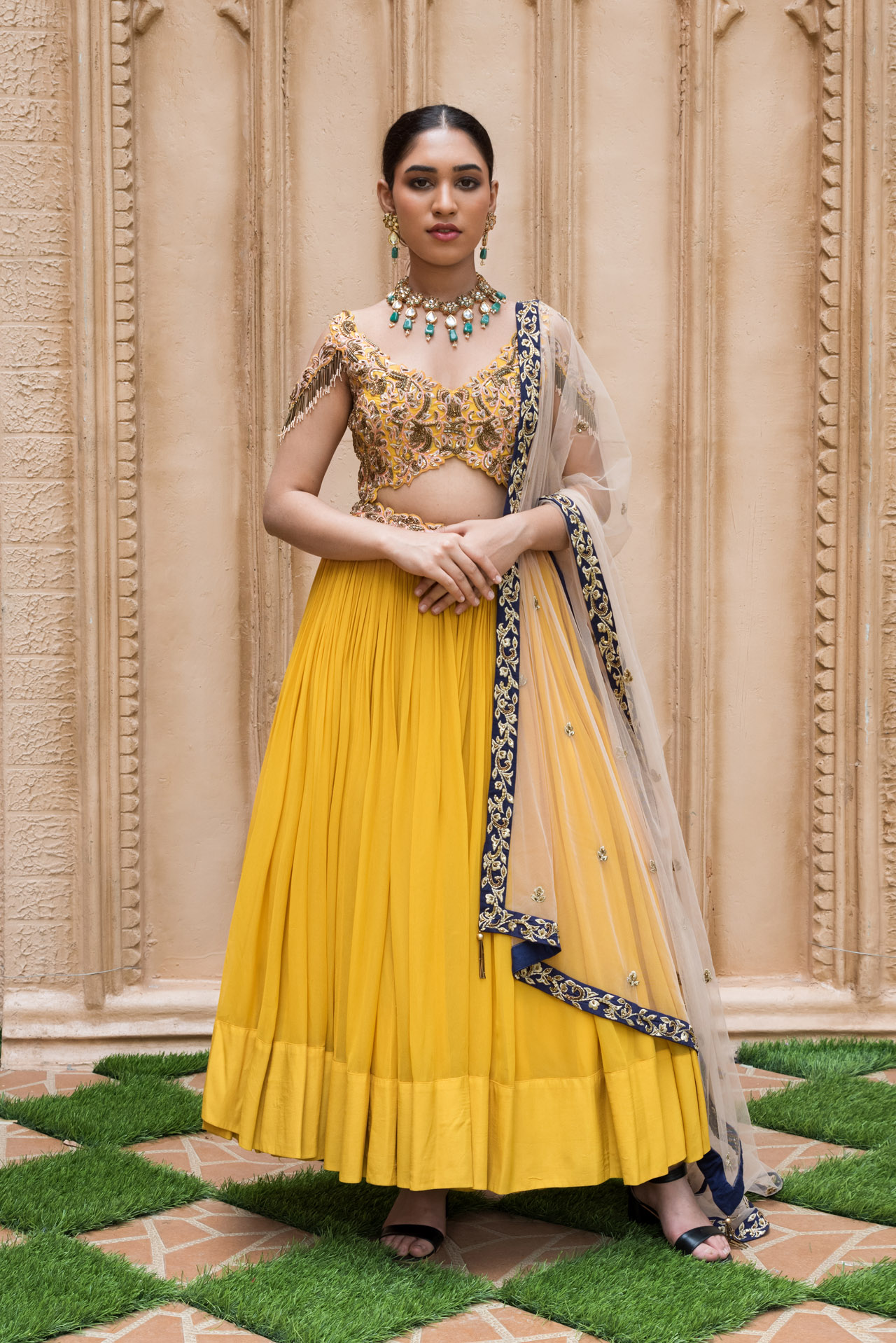 MUSTARD FLORAL EMBROIDERED LEHENGA