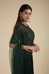 Green Embroidered Lehenga_SUB8428
