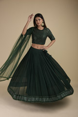 Green Embroidered Lehenga_SUB8429